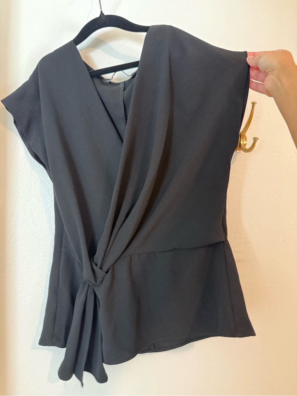 Zara Black Draped Knot-Front Blouse